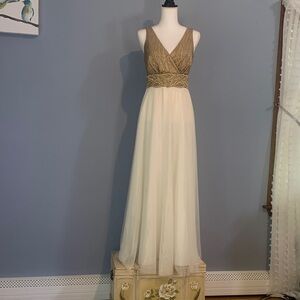 Chic Gold and Cream Maxi Dress Gorgeous Size 8-10 See Measurements